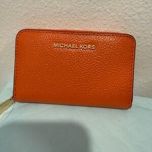 Michael Kors Orange Pebbled Leather Zip Wallet